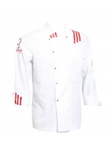 AŞÇI CHEF CEKET BEYAZ - KIRMIZI BİYELİ 