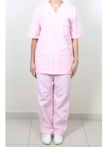 PEMBE MUSKA YAKA SCRUBS TAKIM  AMELİYAT TEMİZLİK KIYAFETLERİ   T06 