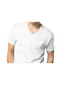 V-Yaka Kısa Kollu Beyaz Penye Tişört  TİŞ-32 