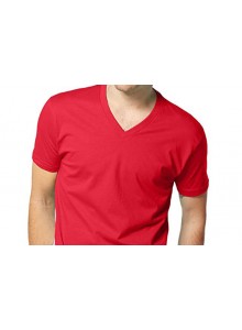 V-Yaka Kısa Kollu Kırmızı Penye Tişört  TİŞ-24 