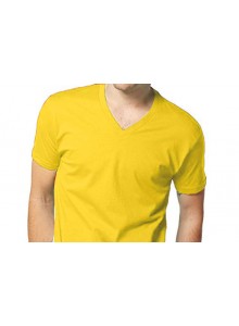 V-Yaka Kısa Kollu Sarı Penye Tişört  TİŞ-28 