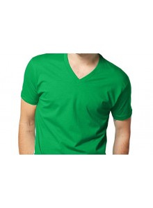 V-Yaka Kısa Kollu Yeşil Penye Tişört  TİŞ-26 