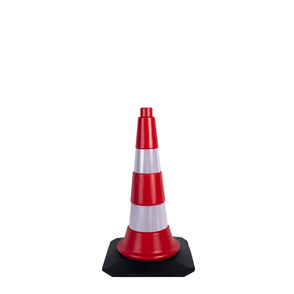 50 cm Kauçuk Tabanlı Reflektif Trafik Konisi 50 cm kaucuk tabanli trafik ve reklam konisi hdpe kirmizi petekli reflektif koni