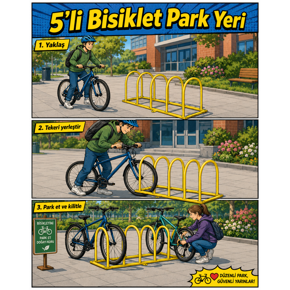 5li bisiklet park yeri sari elektrostatik boyali metal bisiklet park standi