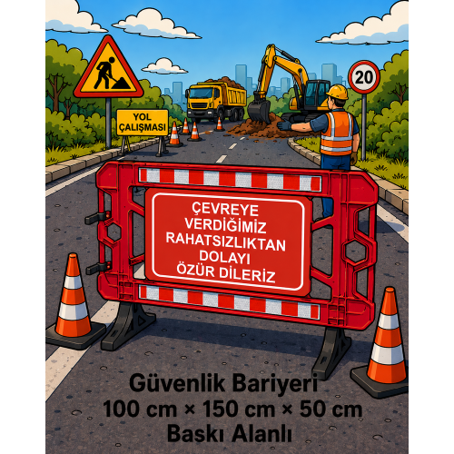 Güvenlik Bariyeri 100 cm × 150 cm × 50 cm Baskı Alanlı