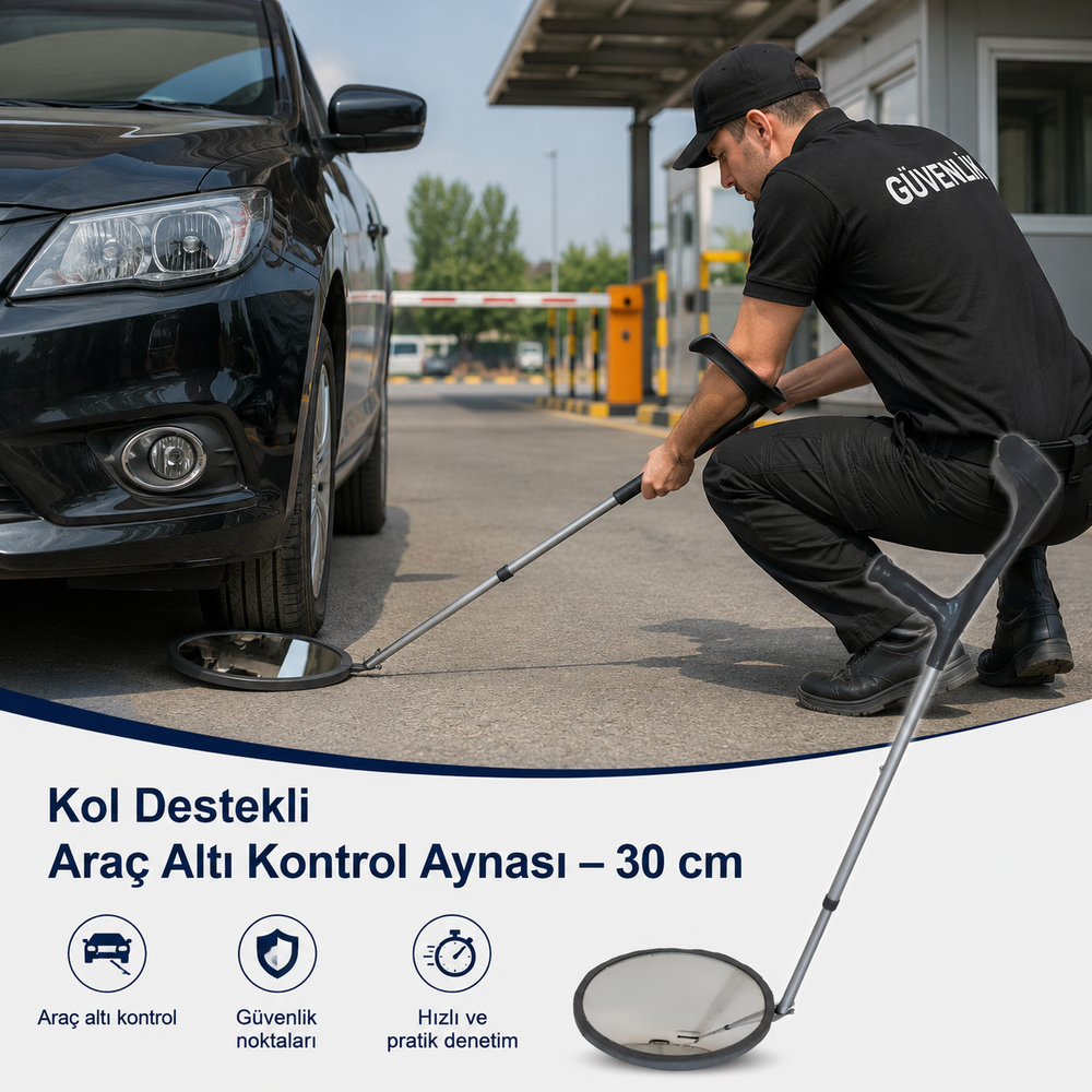 30 cm Kol Destekli Araç Altı Kontrol Aynası kol destekli arac alti kontrol aynasi 30 cm konveks 360 derece tekerlekli guvenlik aynasi