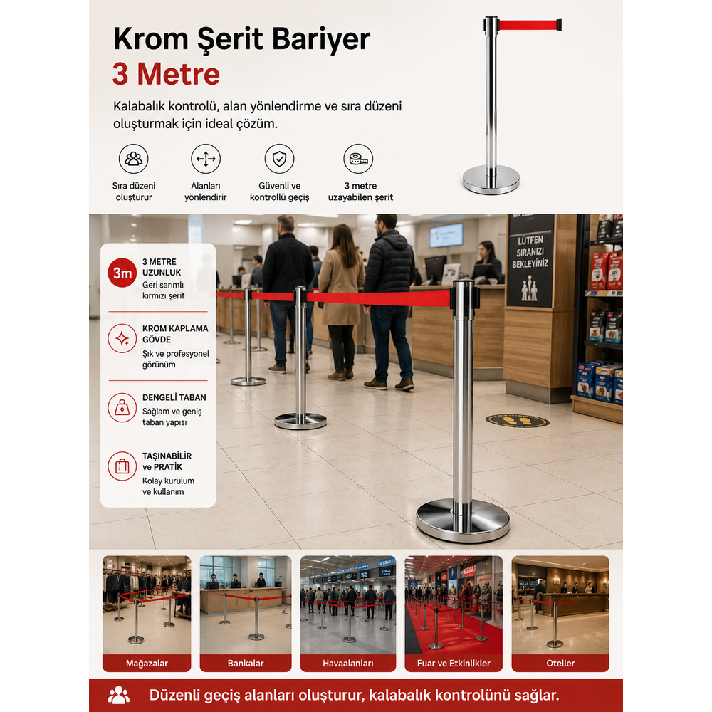 Krom Şerit Bariyer 3 Metre krom serit bariyer 3 metre