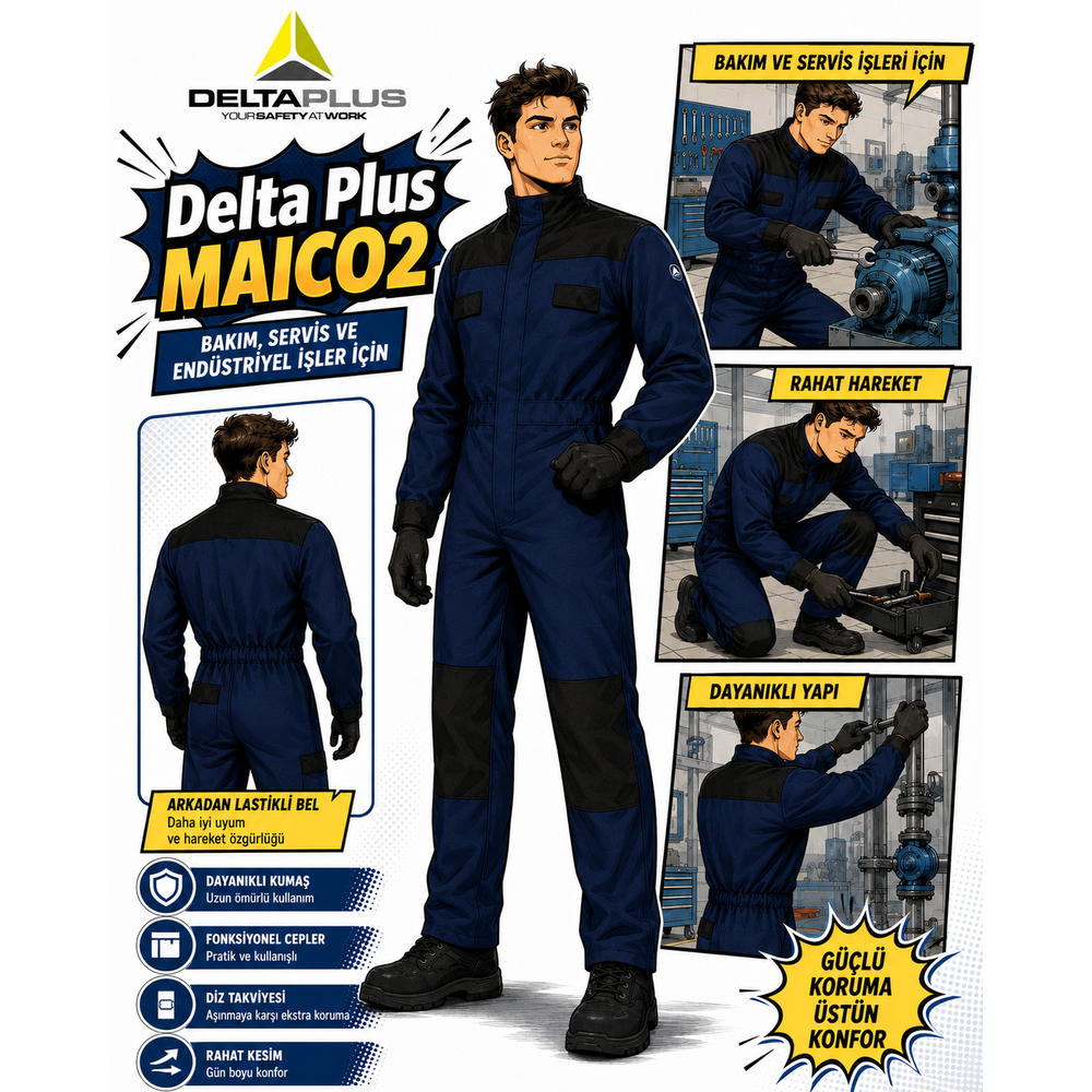 Delta Plus MAICO2 Alev Geciktirici Antistatik İş Tulumu delta plus maico2 alev geciktirici antistatik coklu risk is tulumu en 11612 en 11611 en 1149 en 61482