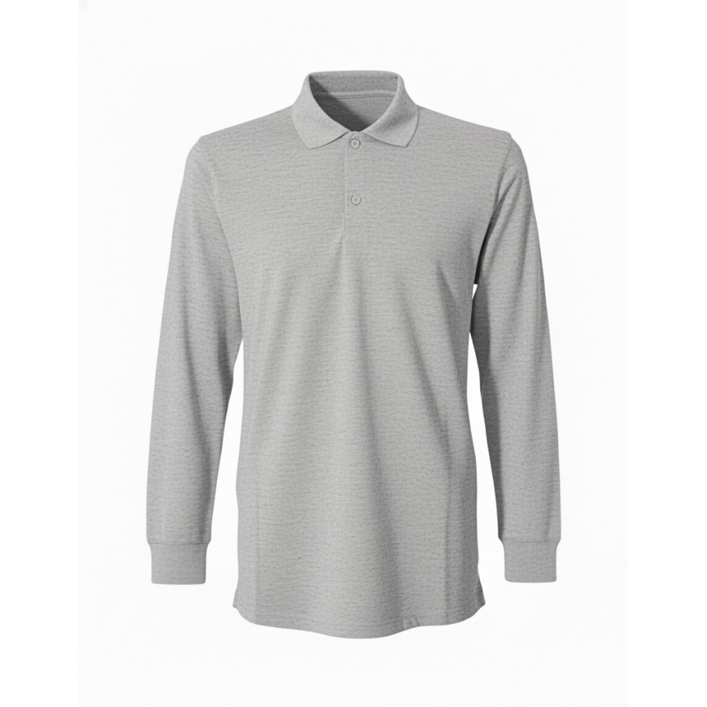 Uzun kollu açık gri polo yaka 2 iplik sweatshirt, kurumsal personel giyimi için dayanıklı ve sade üst giyim ürünü