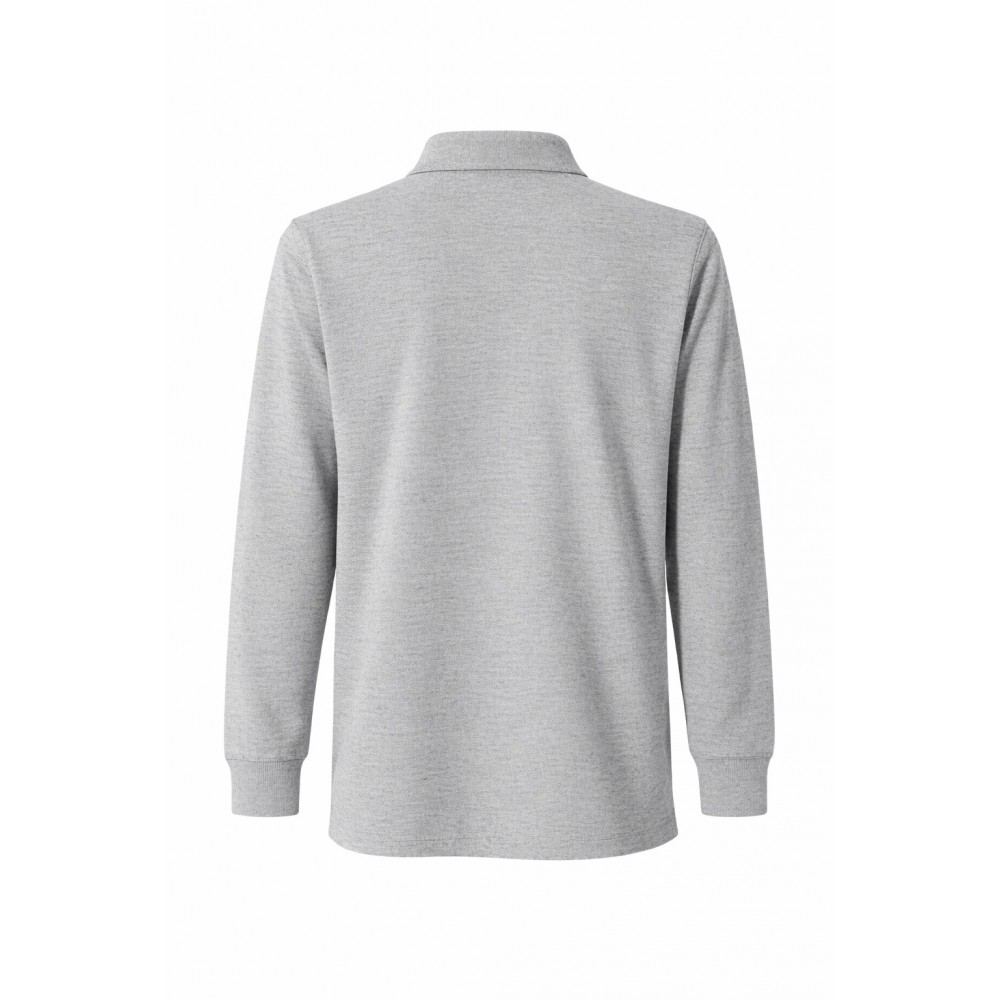 Uzun kollu açık gri polo yaka 2 iplik sweatshirt, kurumsal personel giyimi için dayanıklı ve sade üst giyim ürünü