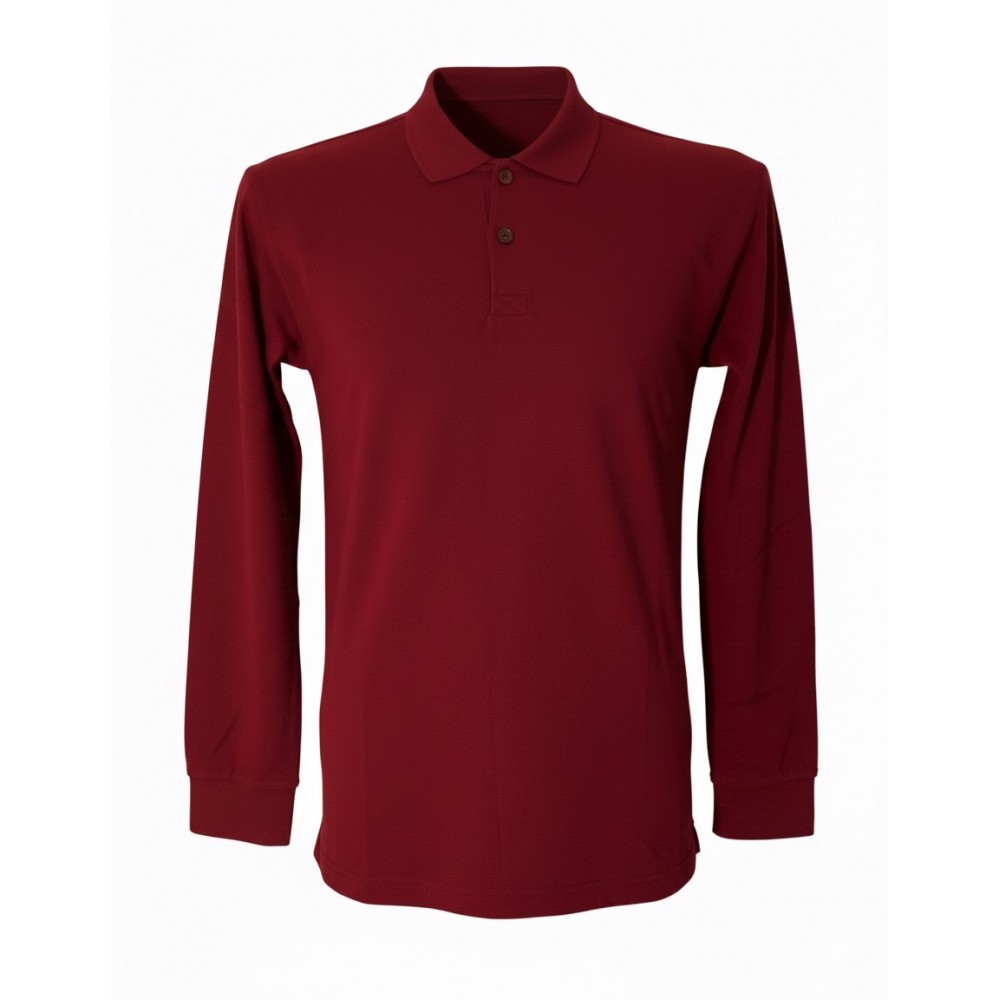 Uzun kollu bordo polo yaka 2 iplik sweatshirt, kurumsal personel giyimi için dayanıklı ve prestijli üst giyim ürünü