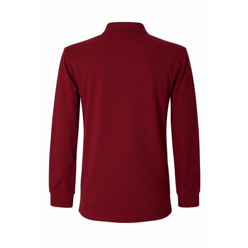 Uzun kollu bordo polo yaka 2 iplik sweatshirt, kurumsal personel giyimi için dayanıklı ve prestijli üst giyim ürünü