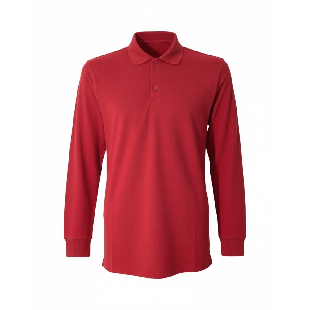 Uzun kollu kırmızı polo yaka 2 iplik sweatshirt, kurumsal personel giyimi için dayanıklı ve dikkat çekici üst giyim ürünü