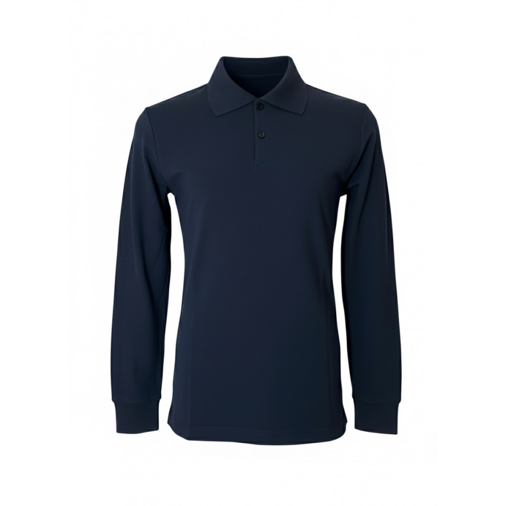 Uzun kollu lacivert polo yaka 2 iplik sweatshirt, kurumsal personel giyimi için dayanıklı ve profesyonel üst giyim ürünü