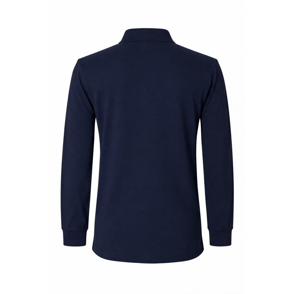 Uzun kollu lacivert polo yaka 2 iplik sweatshirt, kurumsal personel giyimi için dayanıklı ve profesyonel üst giyim ürünü
