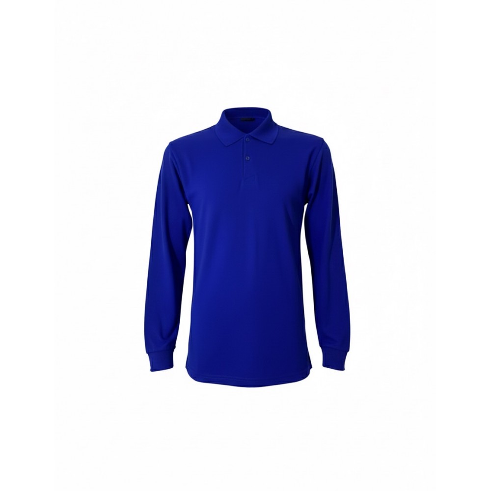 Uzun kollu saks mavisi polo yaka 2 iplik sweatshirt, kurumsal personel giyimi için dayanıklı ve profesyonel üst giyim ürünü