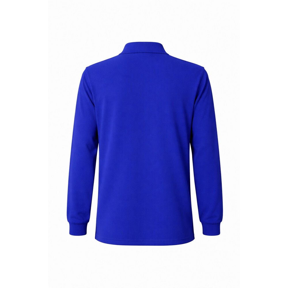 Uzun kollu saks mavisi polo yaka 2 iplik sweatshirt, kurumsal personel giyimi için dayanıklı ve profesyonel üst giyim ürünü
