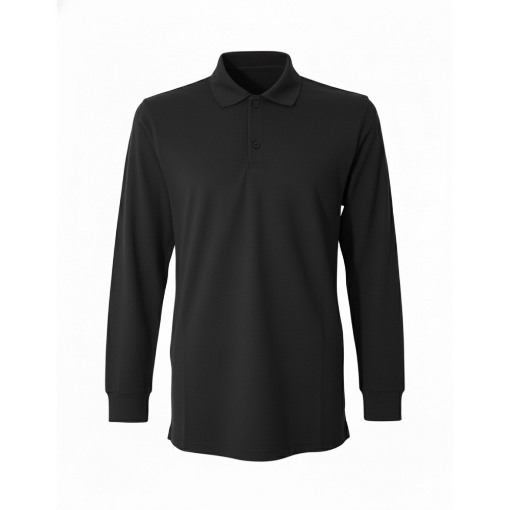 Uzun kollu siyah polo yaka 2 iplik sweatshirt, kurumsal personel giyimi için dayanıklı ve profesyonel üst giyim ürünü