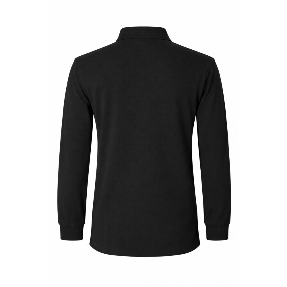 Uzun kollu siyah polo yaka 2 iplik sweatshirt, kurumsal personel giyimi için dayanıklı ve profesyonel üst giyim ürünü