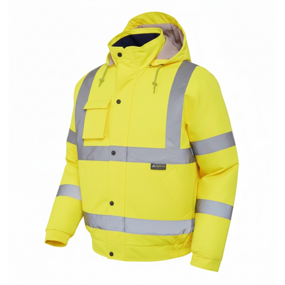 Olympus Essential Sarı Hi-Vis Bomber Ceket - Reflektör Detaylı Olympus Essential yüksek görünürlüklü fosforlu sarı astarlı bomber iş ceketi