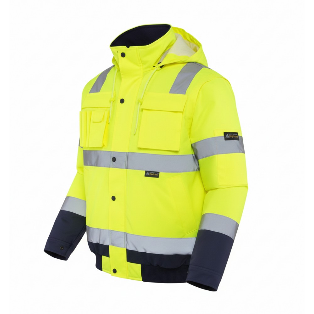 Olympus Multi Hi-Vis Two-Tone Sarı Bomber Ceket Olympus Multi Hi-Vis sarı lacivert 2 in 1 reflektifli bomber iş ceketi