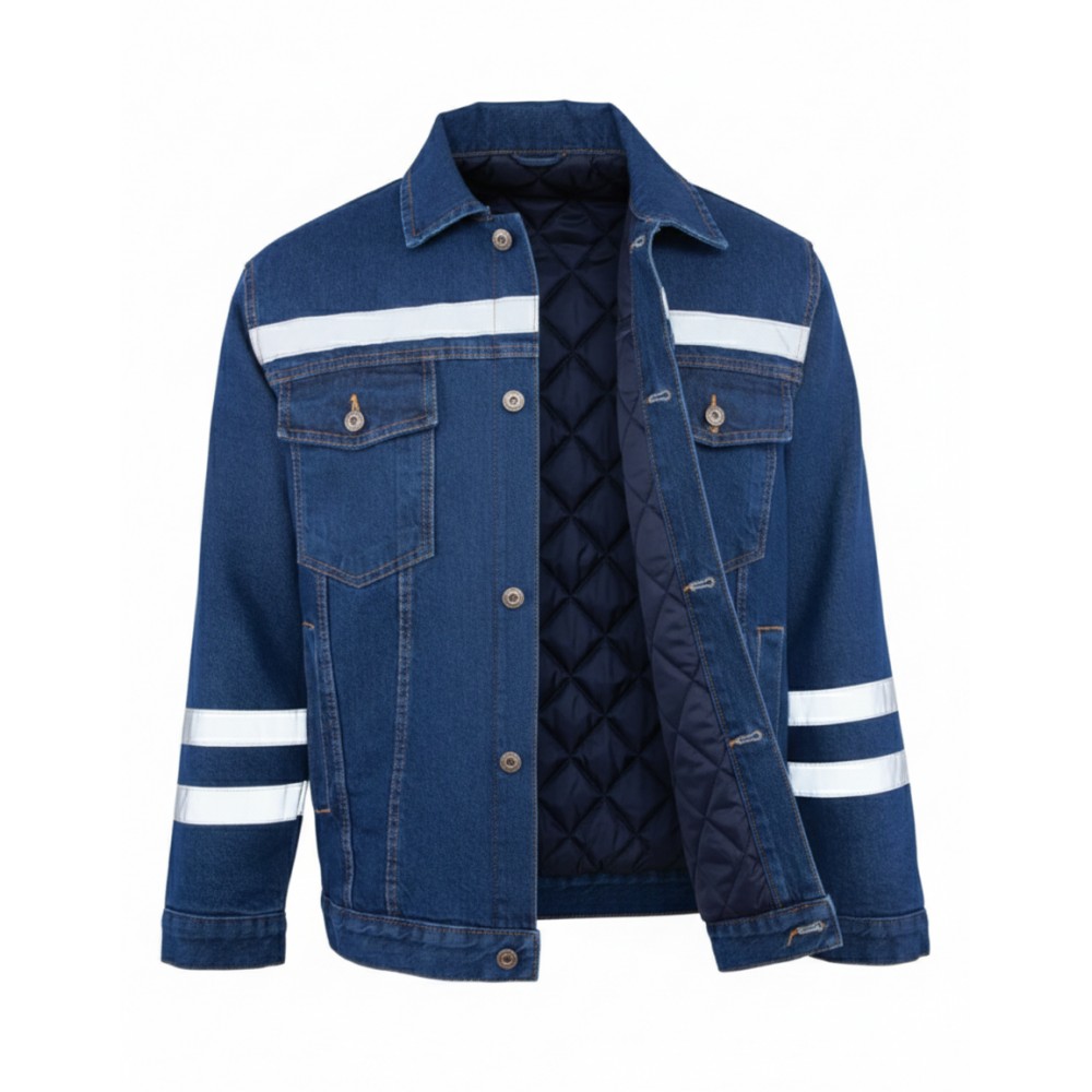Myform Sona Denim 3110 mavi kapitoneli kışlık kot mont iç astar detayı
