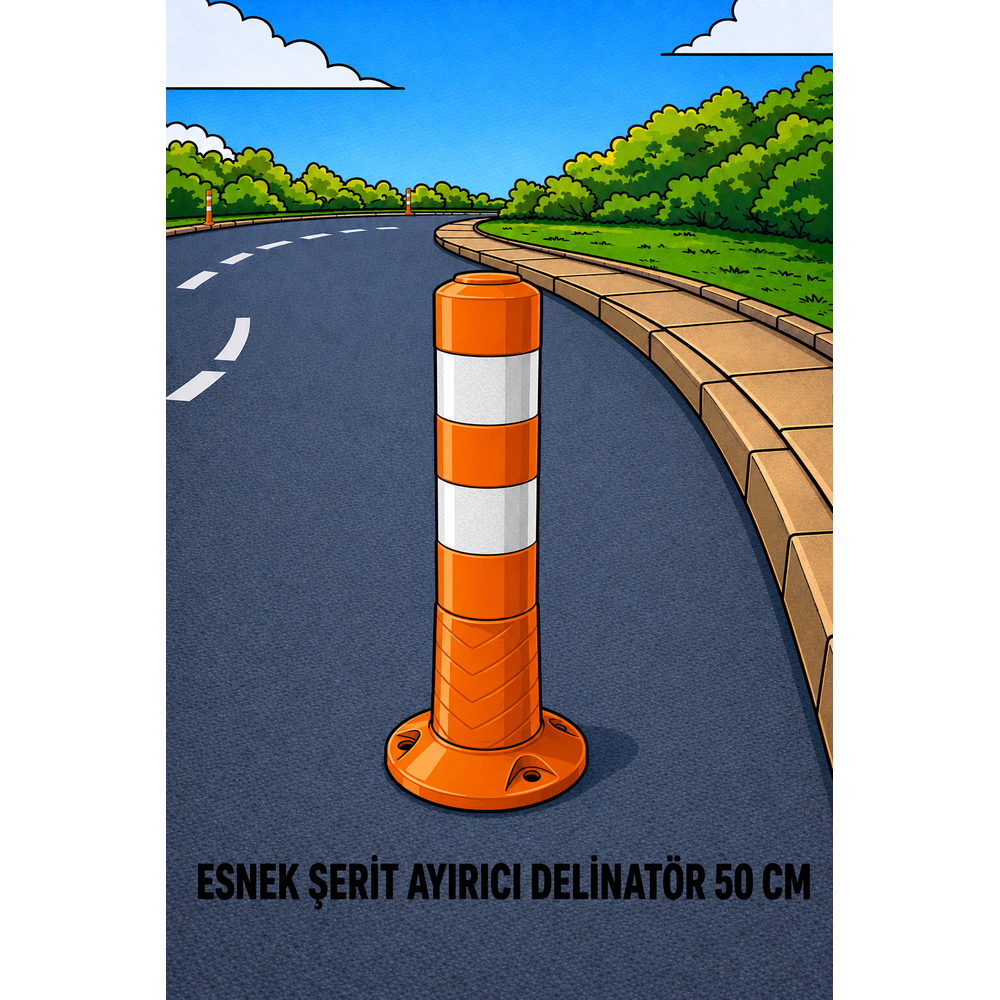 Esnek Şerit Ayırıcı Delinatör 50 cm TPE Turuncu esnek serit ayirici delinator 50 cm tpe turuncu reflektif bantli trafik yonlendirme delinatoru
