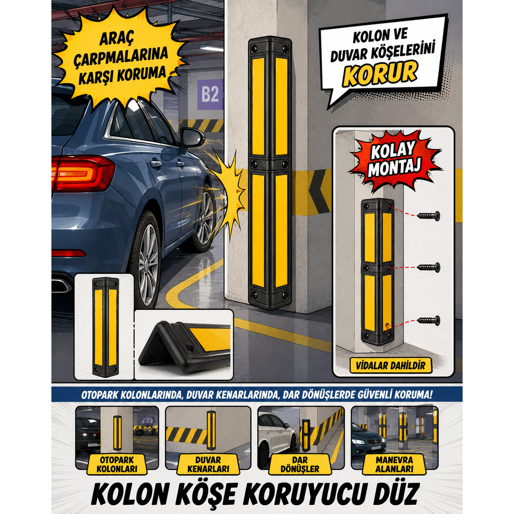 kolon kose koruyucu duz reflektif darbe emici otopark kolon duvar kose koruma
