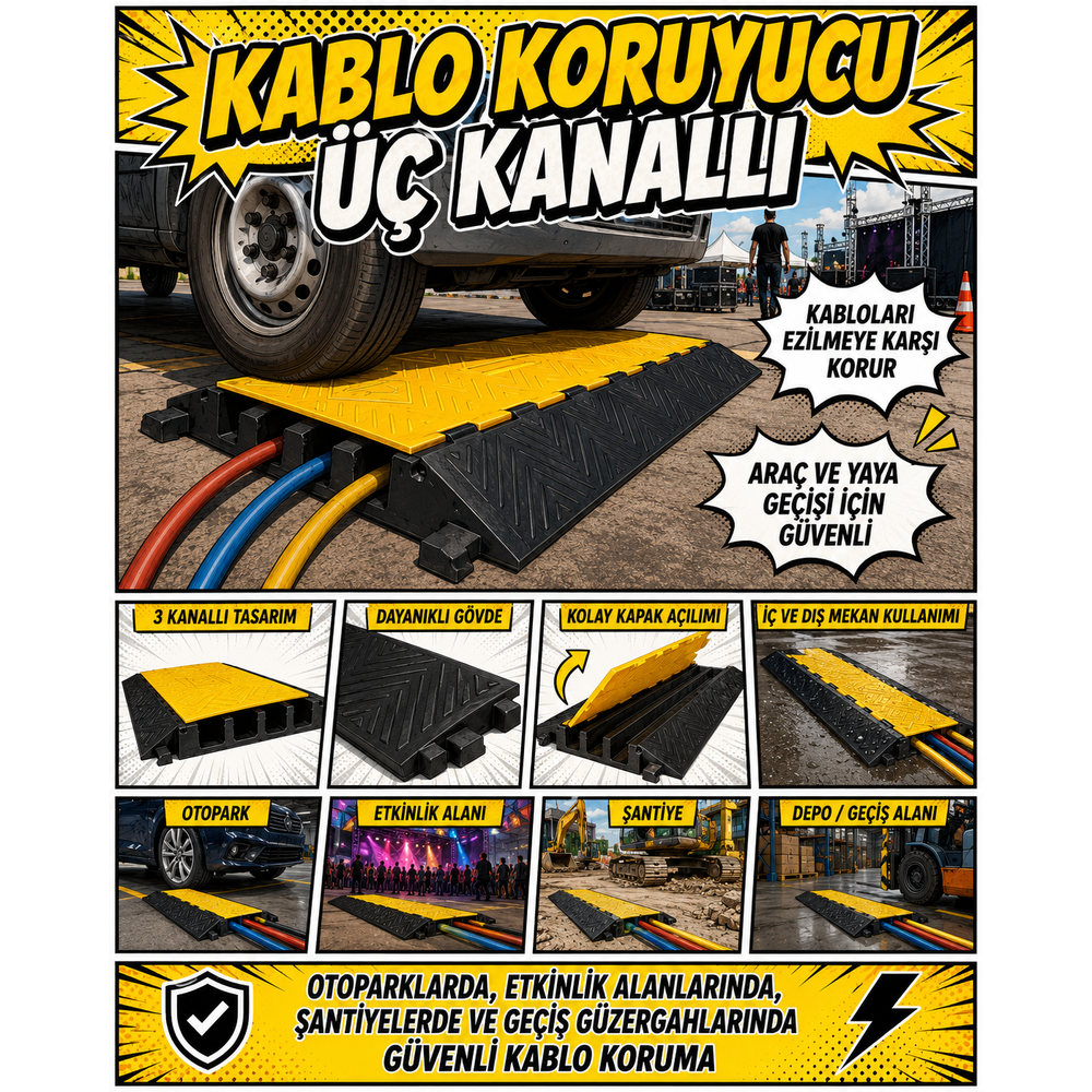 kablo koruyucu uc kanalli pvc 3 kanalli kablo hortum koruyucu kasis sari siyah