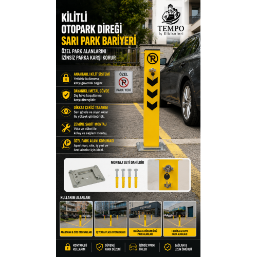 Kilitli Otopark Direği Sarı Park Bariyeri