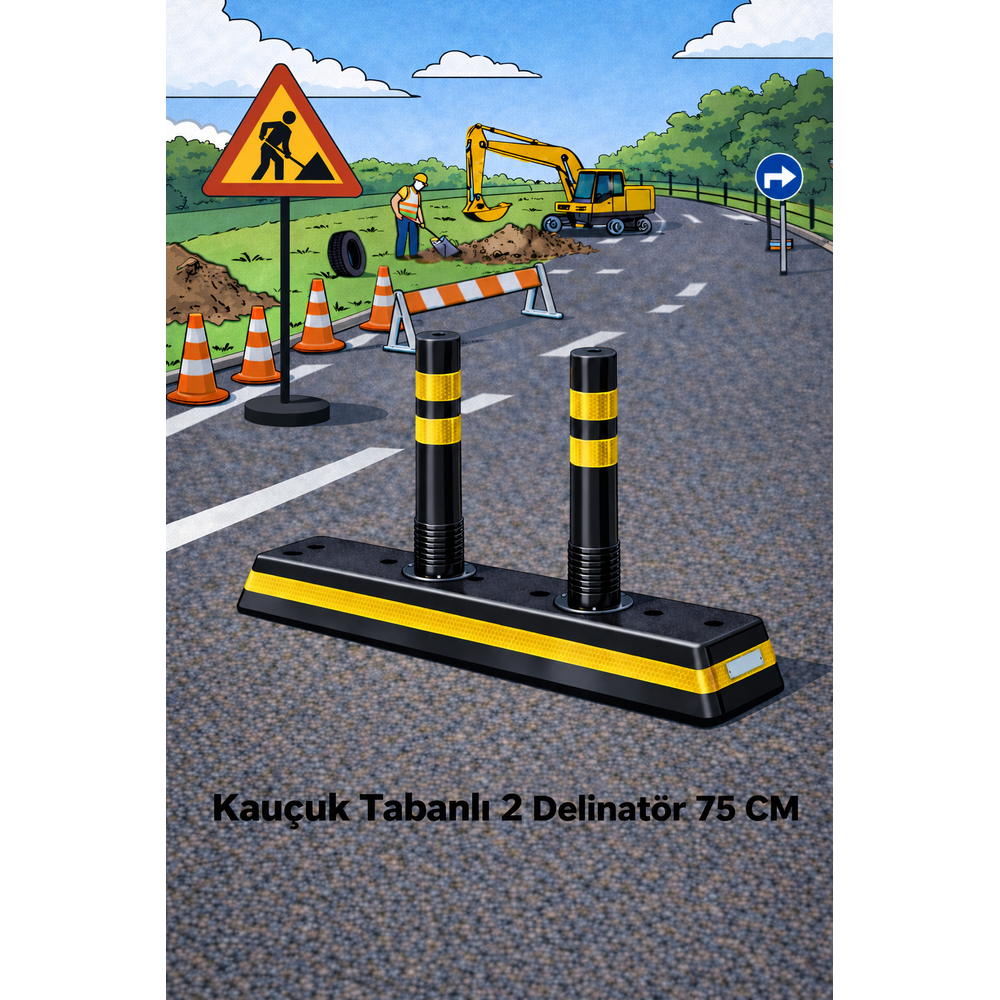 Kauçuk Tabanlı 2 Delinatör 75 cm kaucuk tabanli 2 delinator 75 cm siyah sari petekli reflektif serit ayirici trafik delinatoru