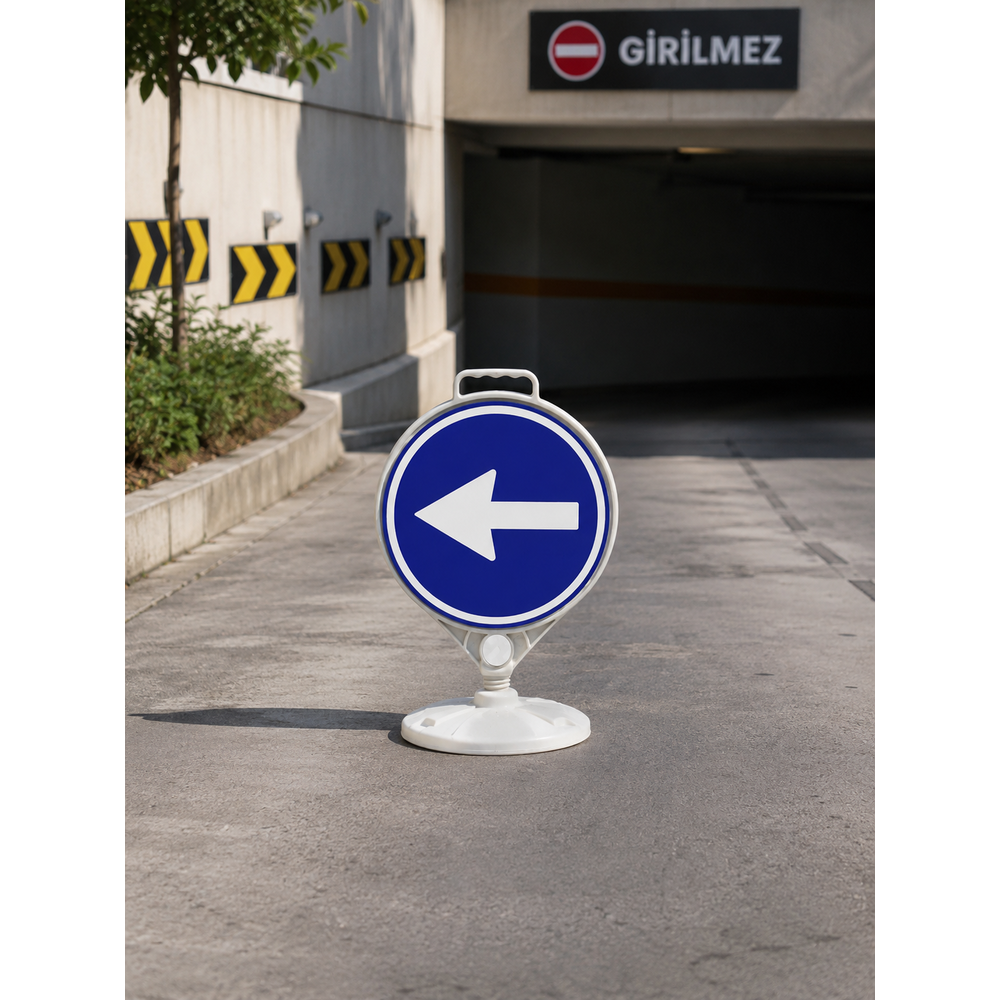 Yuvarlak Sola Gidin Uyarı Levhası 28 cm yuvarlak sola gidin uyari levhasi 28 cm ppc iki yonlu sola ok etiketli tasinabilir yonlendirme levhasi