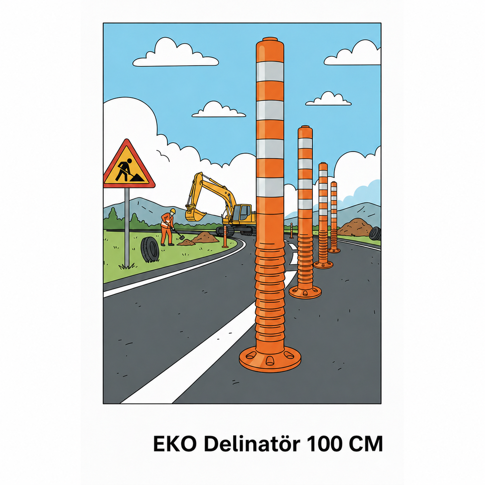 eko delinator 100 cm turuncu tpe reflektif bantli esnek darbe emici trafik delinatoru