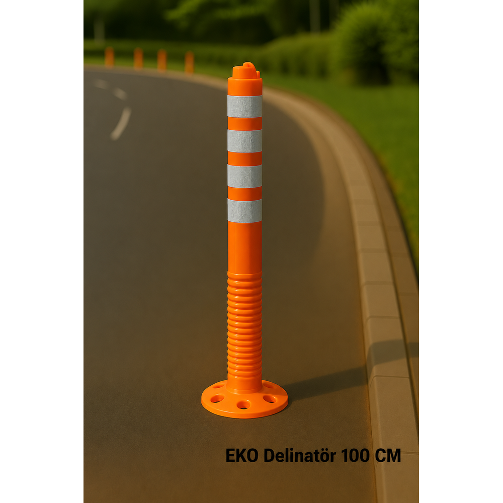 eko delinator 100 cm turuncu tpe reflektif bantli esnek darbe emici trafik delinatoru