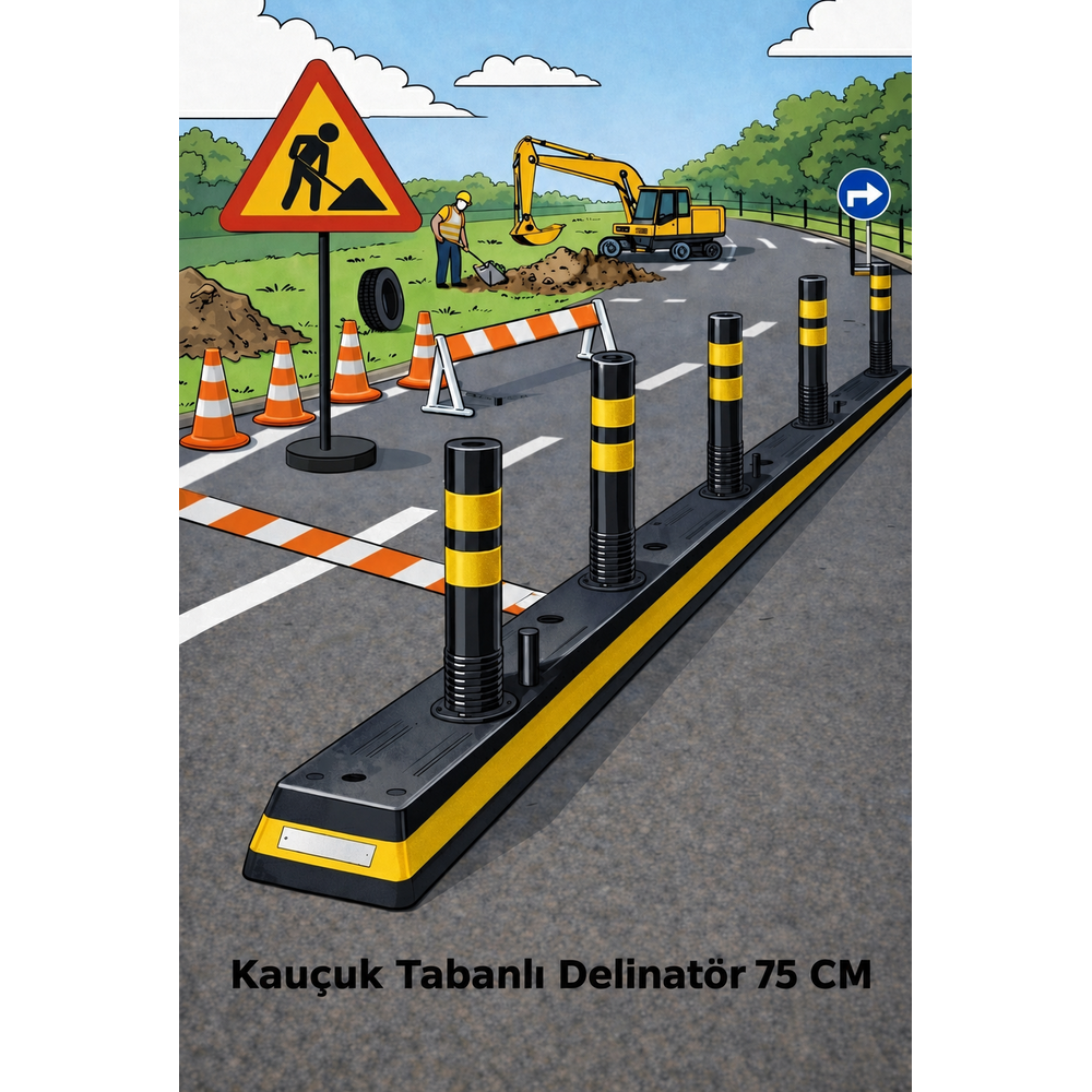 Kauçuk Tabanlı Delinatör 75 cm kaucuk tabanli delinator 75 cm siyah sari petekli reflektif serit ayirici trafik delinatoru