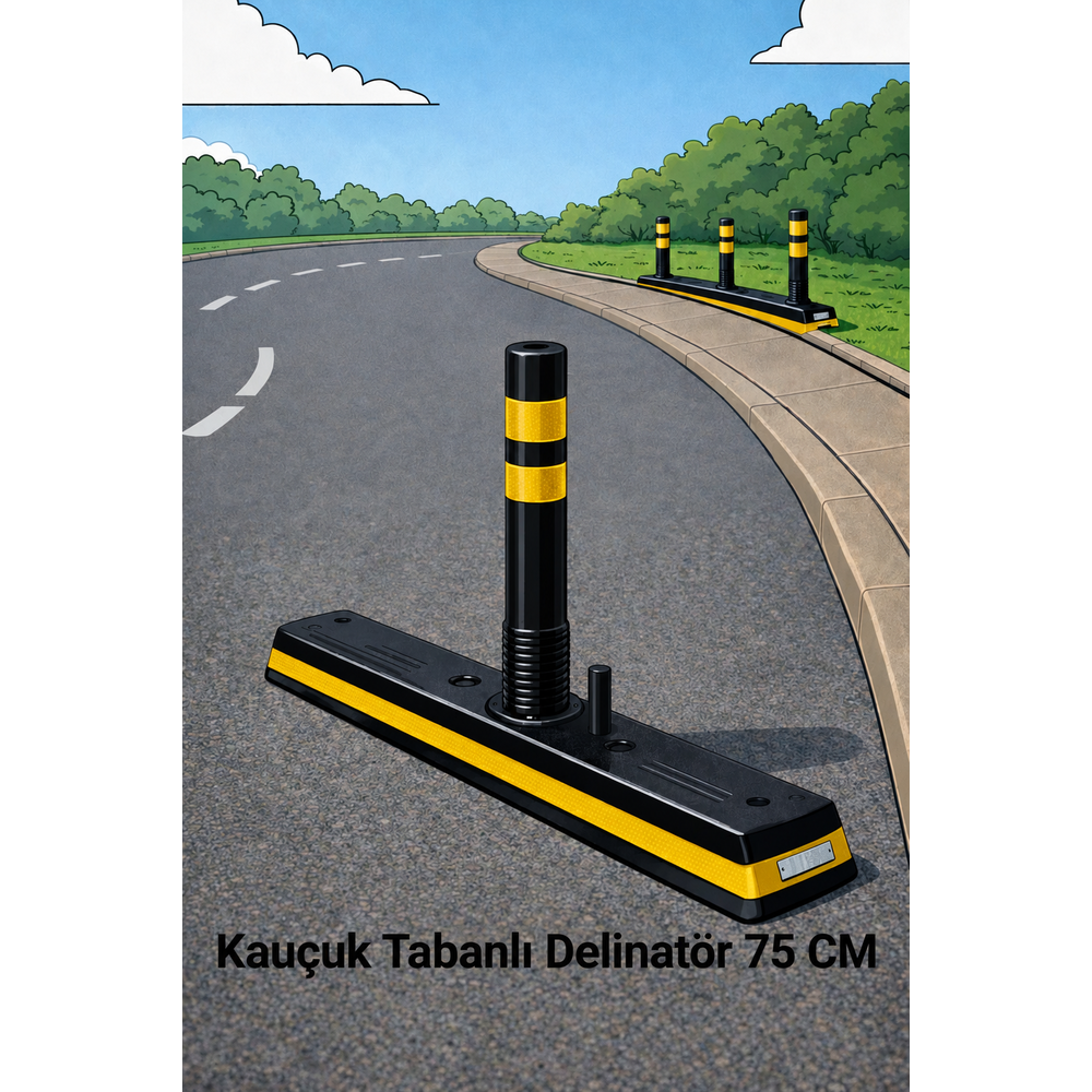 Kauçuk Tabanlı Delinatör 75 cm kaucuk tabanli delinator 75 cm siyah sari petekli reflektif serit ayirici trafik delinatoru