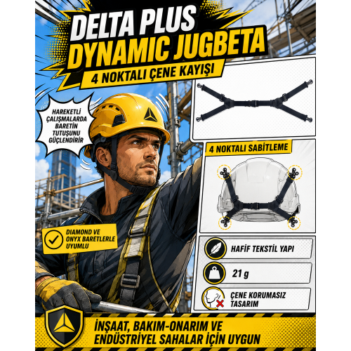 Delta Plus Dynamic Jugbeta 4 Noktalı Çene Kayışı – Diamond ve Onyx Baret Uyumlu
