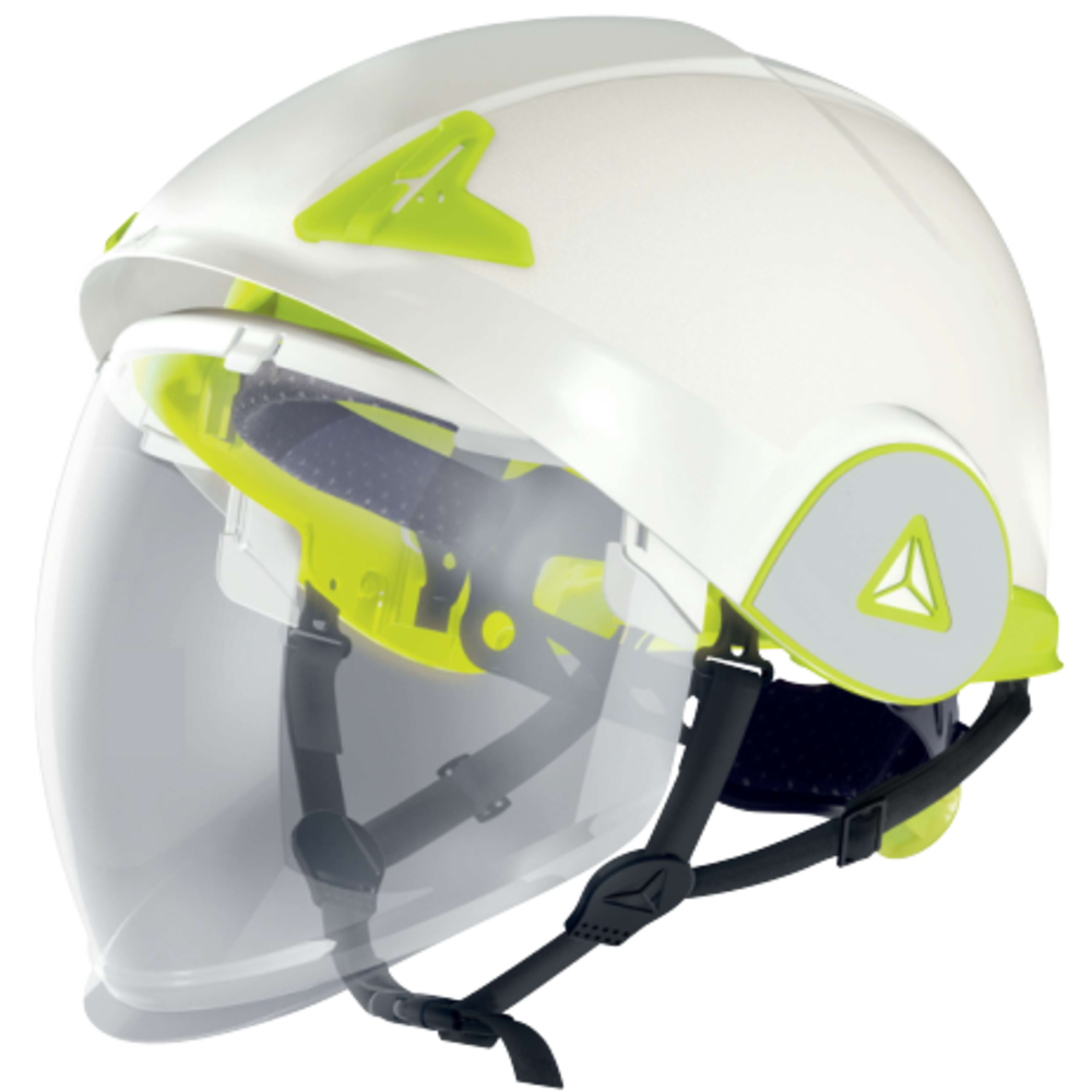 Delta Plus ONYX2 BLANC vizörlü elektrikçi bareti entegre yüz siperi geri çekilebilir polikarbonat vizör ABS çift kabuk D-ONE rotor 53-64 cm beyaz