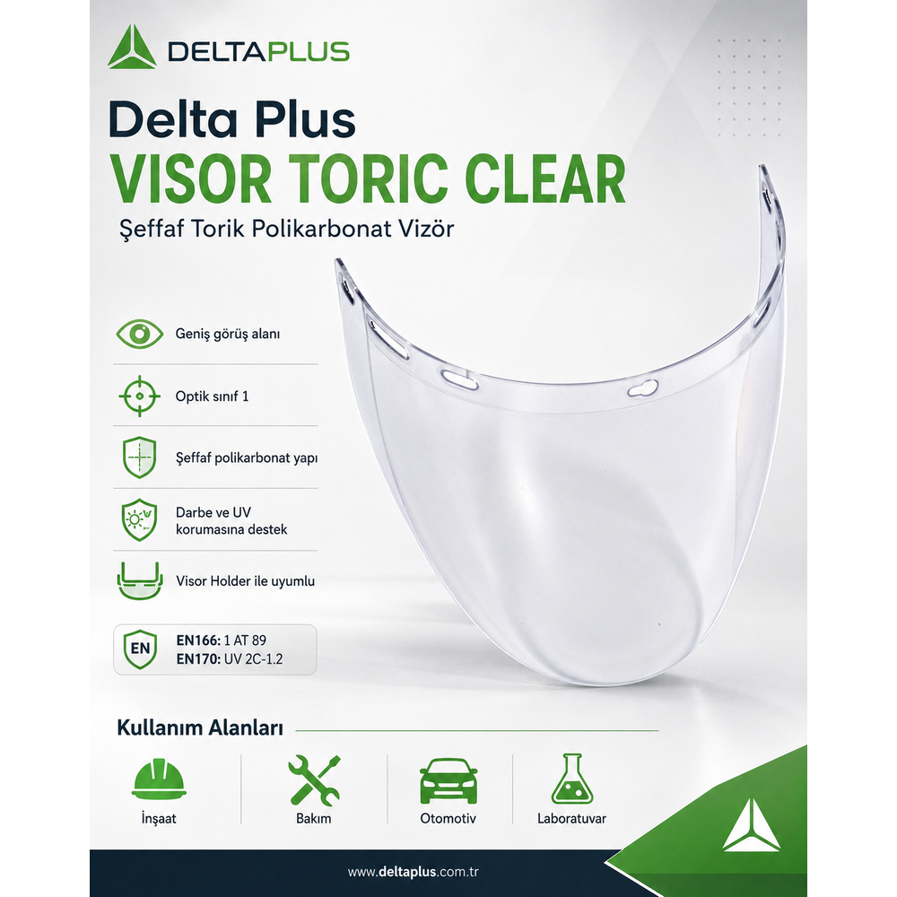 Delta Plus Visor Toric Clear şeffaf torik polikarbonat vizör yüz kalkanı optik sınıf 1 EN166 1 AT 89 EN170 UV 2C-1.2 Z87+ U6 D3