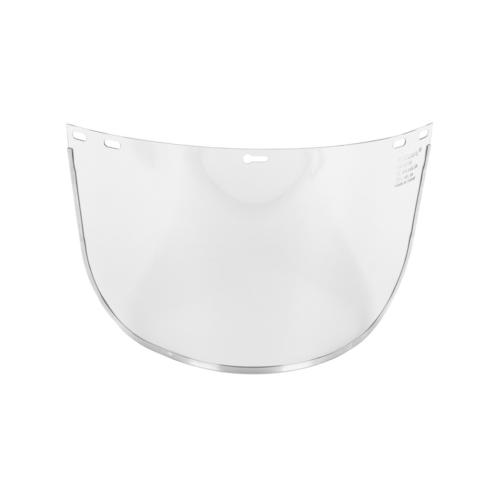 essafe ge 1251 yedek vizor 20x40 cm 1.0 mm pc seffaf polikarbon aluminyum cerceve optik sinif 1 b darbe dayanim en 166 ce en 16321 yuz koruma siperlik vizoru