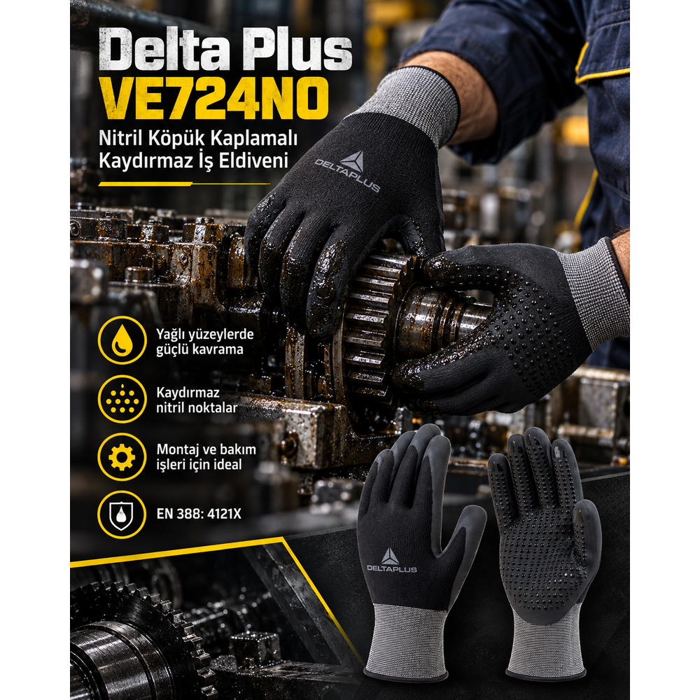 Delta Plus VE724NO Siyah Nitril Köpük Kaplamalı Kaydırmaz İş Eldiveni