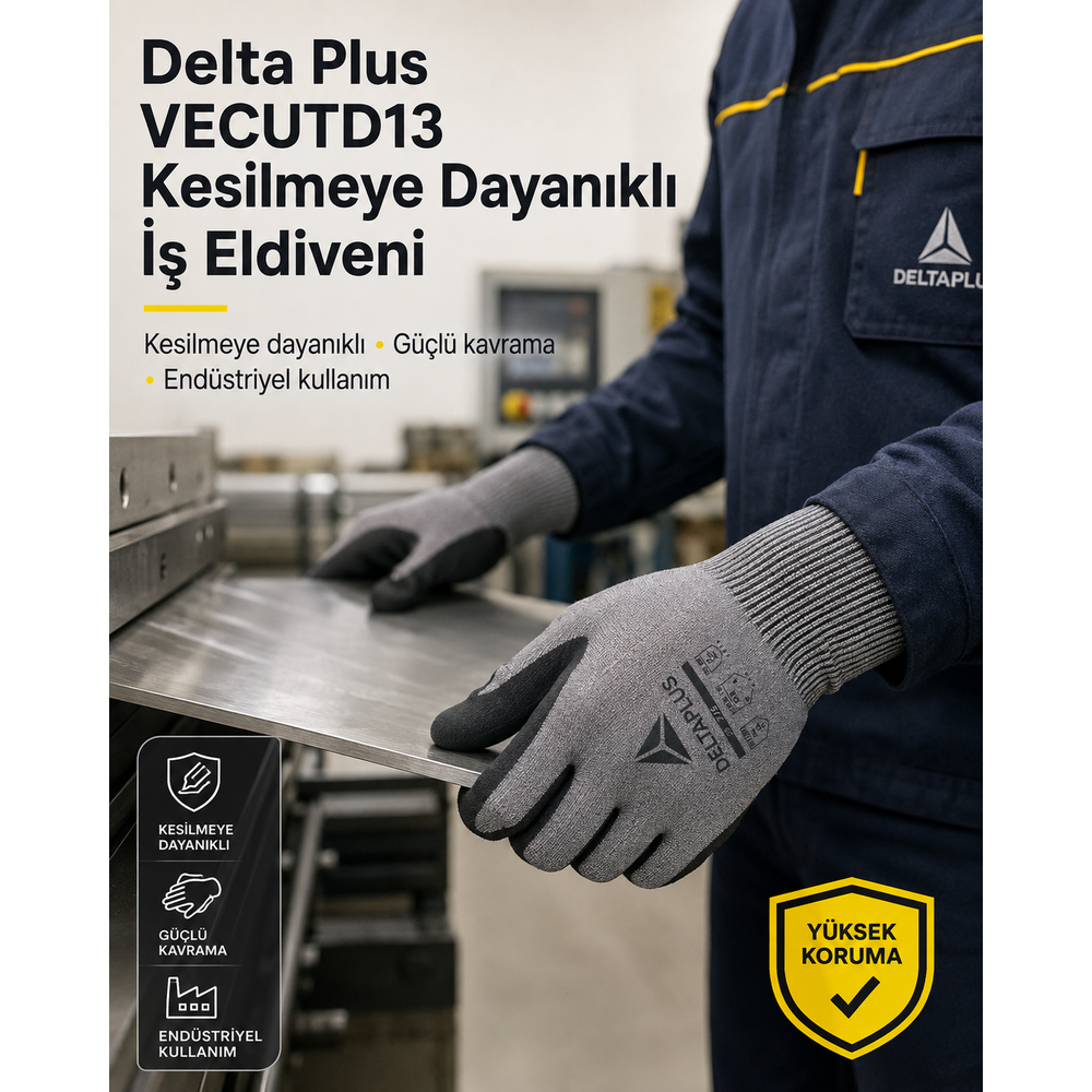 Delta Plus VENICUTD13 Köpük Nitril Kesilmeye Dayanıklı Eldiven delta plus venicutd13 d seviye kesilmeye dayanikli dokunmatik kopuk nitril kaplamali gri siyah is eldiveni