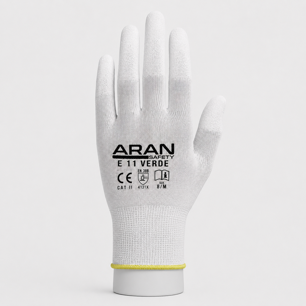 Aran Safety E11 Verde Parmak Ucu PU Kaplı İş Eldiveni aran safety e11 verde parmak ucu pu kapli genel kullanim eldiveni en 388 113xx beyaz