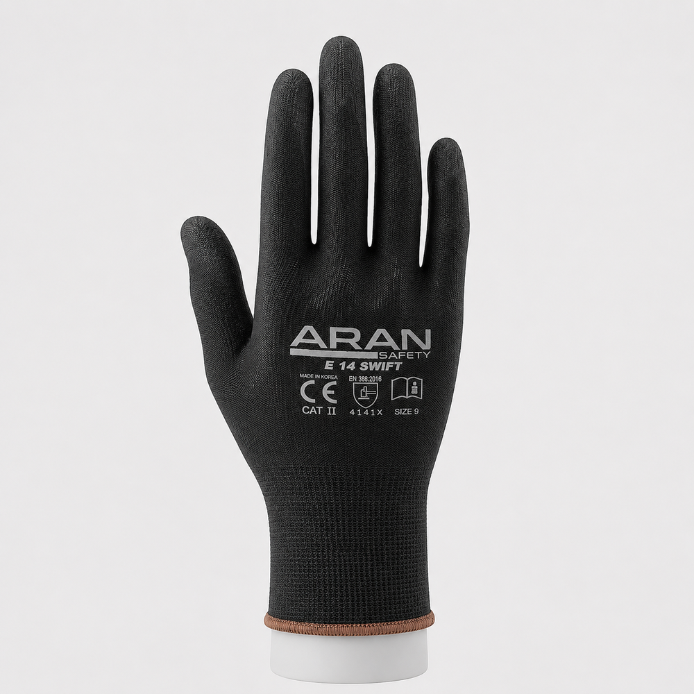 Aran Safety E14 Swift PU Kaplı Siyah İş Eldiveni aran safety e14 swift pu kapli siyah genel kullanim is eldiveni en 388 4131x