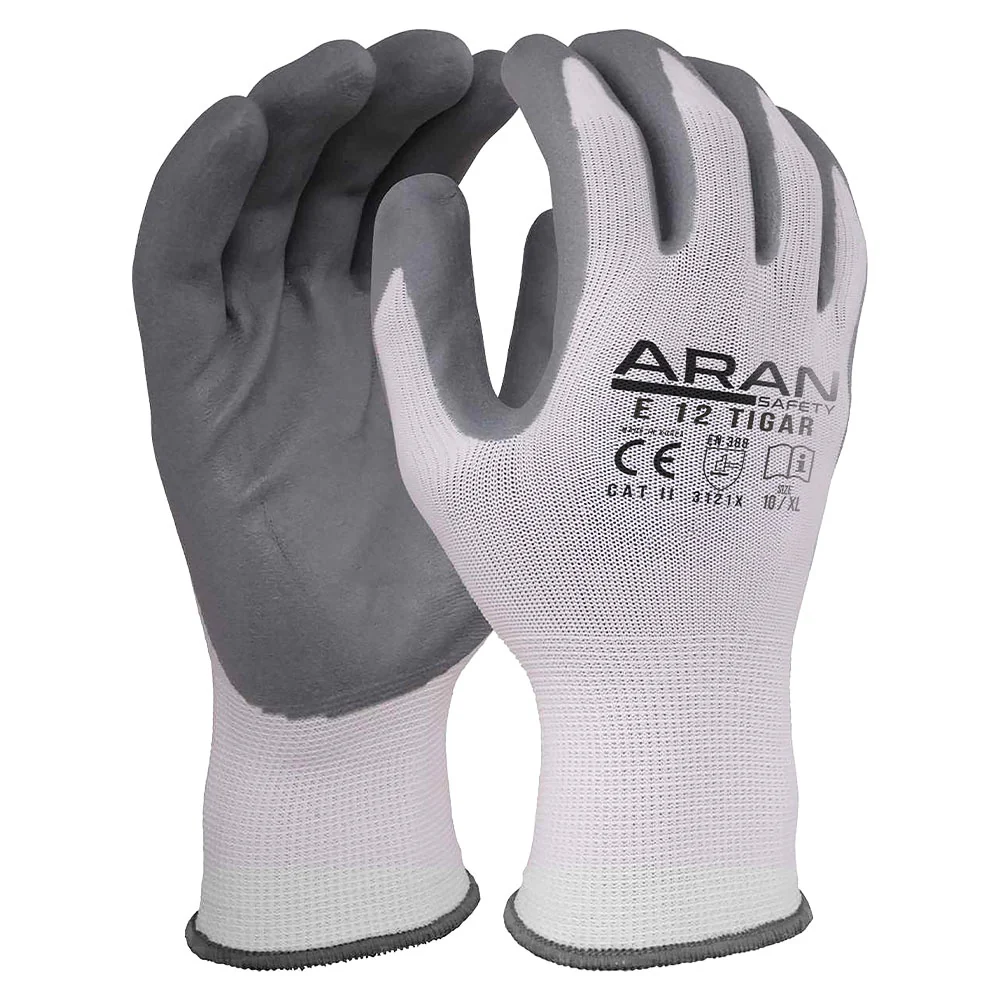 Aran Safety E12 Tigar Köpük Nitril Kaplı İş Eldiveni aran safety e12 tigar kopuk nitril kapli genel kullanim eldiveni en 388 3121x beyaz gri