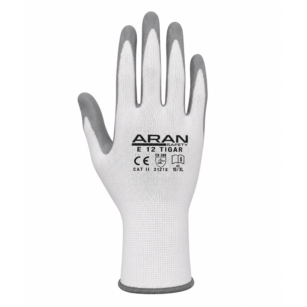 Aran Safety E12 Tigar Köpük Nitril Kaplı İş Eldiveni aran safety e12 tigar kopuk nitril kapli genel kullanim eldiveni en 388 3121x beyaz gri