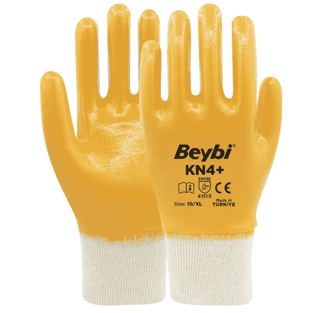 beybi kn4+ pamuk nitril eldiven tam nitril kapli yag petrol direncli surtunmeli yuzey dayanikli sari beyaz lacivert beyaz no 9 no 10 en 388 4111x 