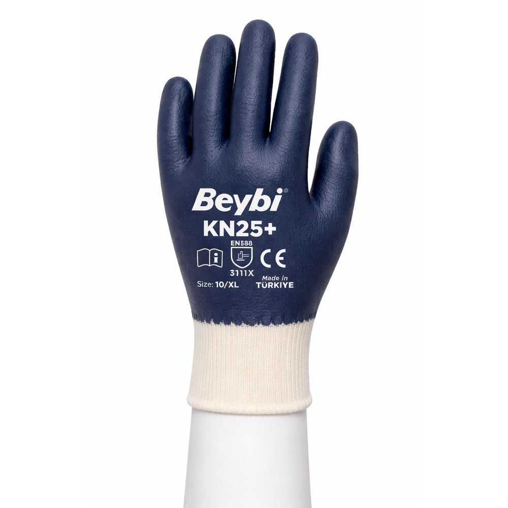 beybi kn25 plus pamuk astarli tam nitril kapli is eldiveni lacivert beyaz en 388 3111x ce yag gres dayanikli orgu bilek no 9 no 10
