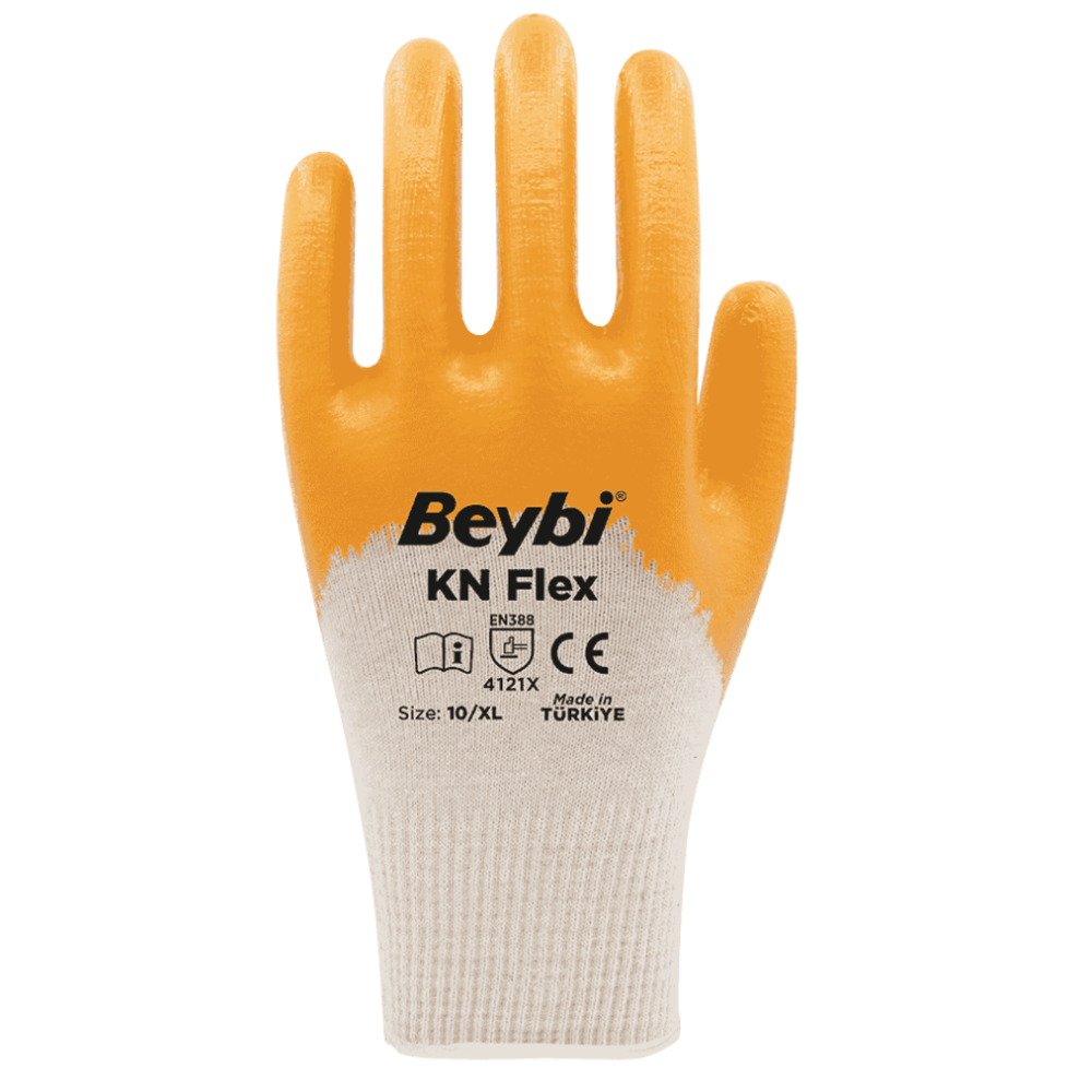 beybi kn flex pamuk nitril eldiven sari beyaz lacivert beyaz likra destekli en 388 4121x ce no 9 no 10 tekli opp