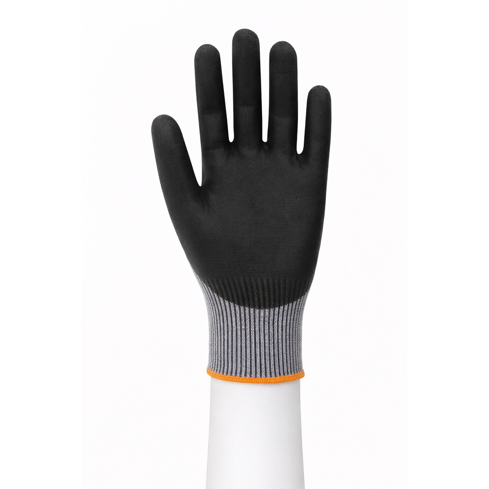 Beybi CU300 PU Kaplı Kesilmeye Dirençli Eldiven (Gri-Siyah) beybi cu300 pu kapli kesilmeye direncli eldiven gri siyah 13g hdpe astar 1 2 pu kaplama en 388 4344b reach silikon dmf icermez no 9 no 10